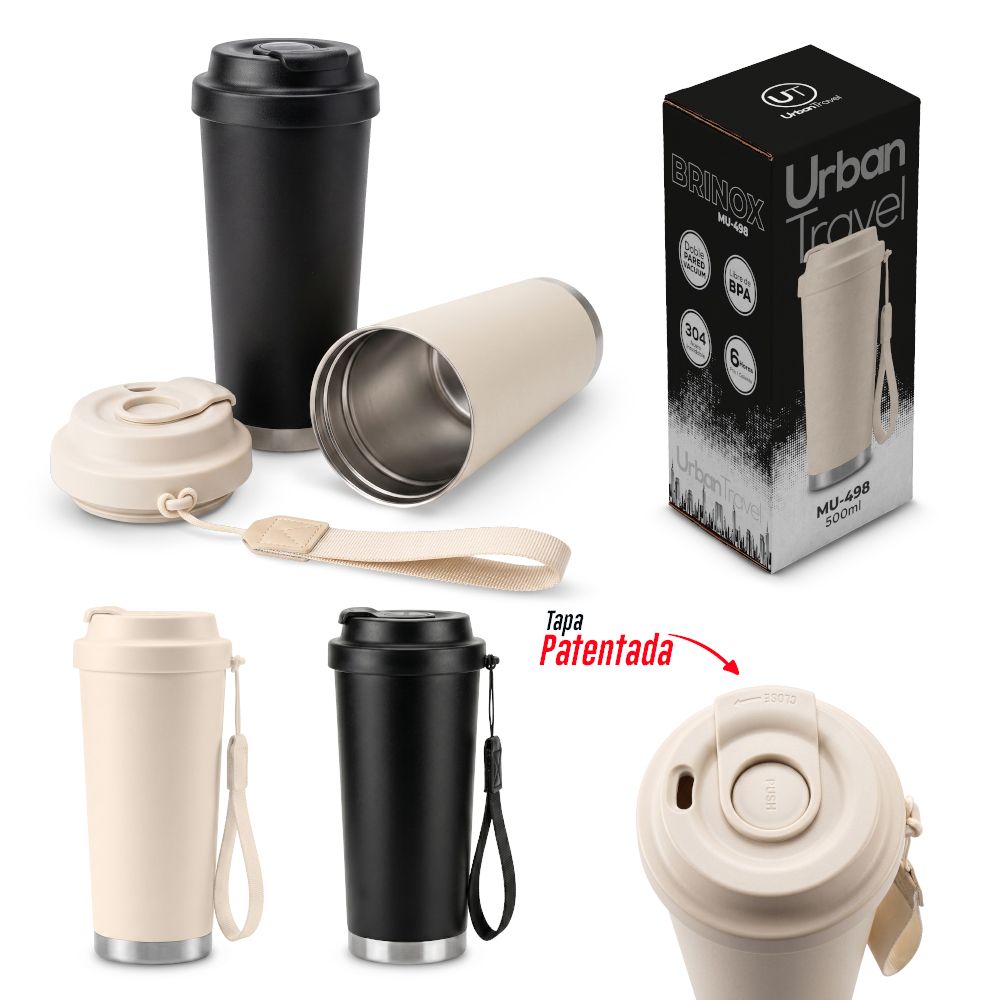 MUG METÁLICO BRINOX URBAN TRAVEL 500ML MU-498