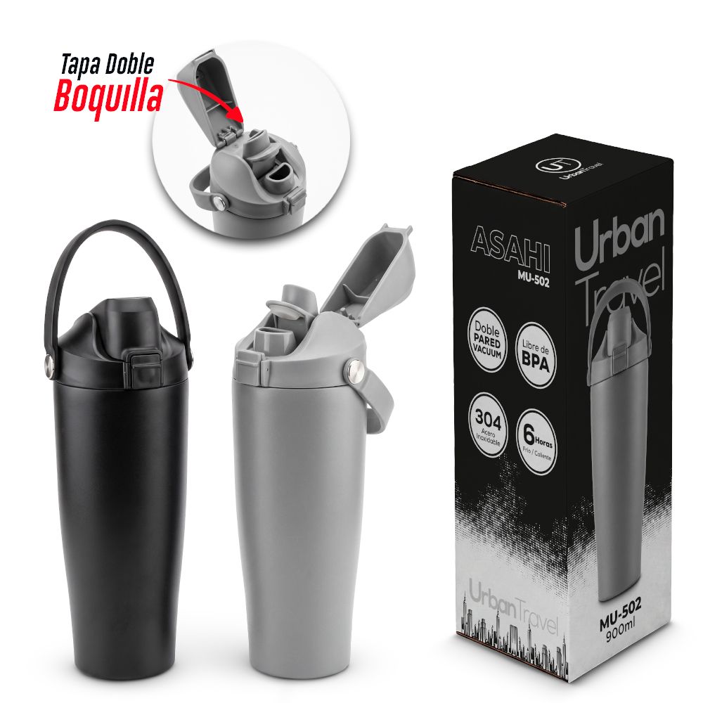 MUG METÁLICO ASAHI URBAN TRAVEL 900ML MU-502